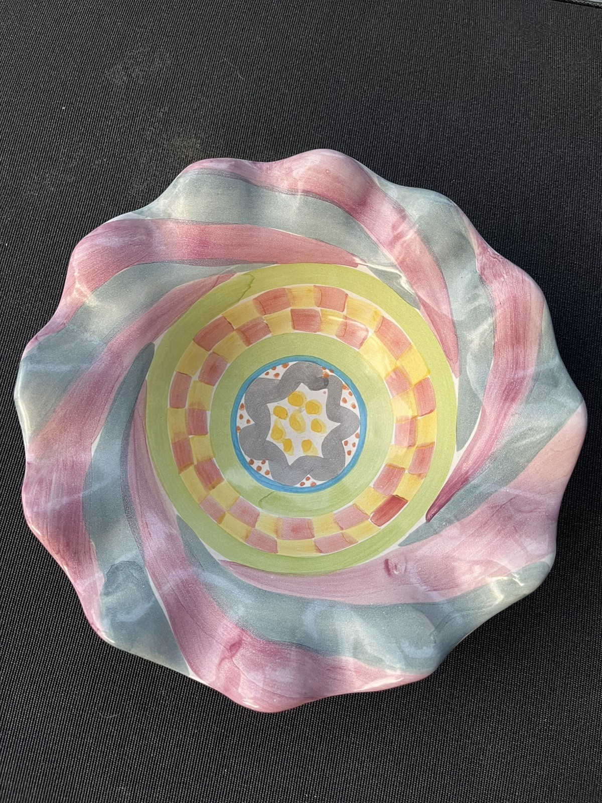 Vintage MacKenzie-Childs Cayuga Pattern 8.5” Hand-Painted Scalloped Bowl – EUC