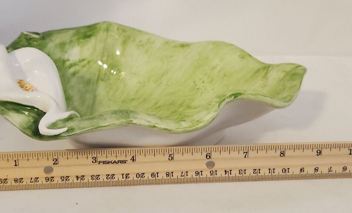 Italian Ceramic Dish Calla Lily Leaf Majolica Syle Vintage See Last Picture