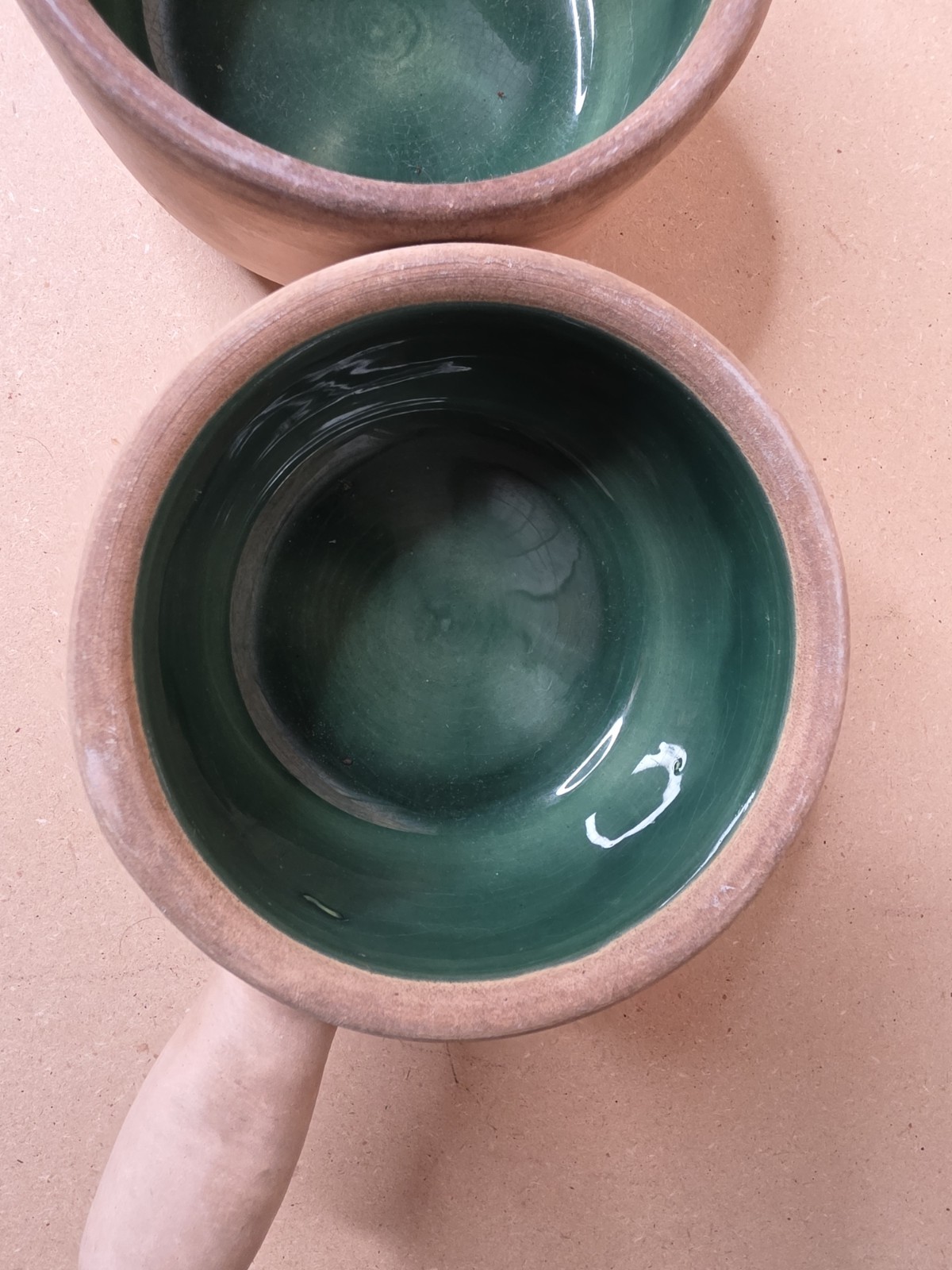 La Solana Pottery Natural Clay Body Green Lid & Body Made 1940/50’s Casserole X2