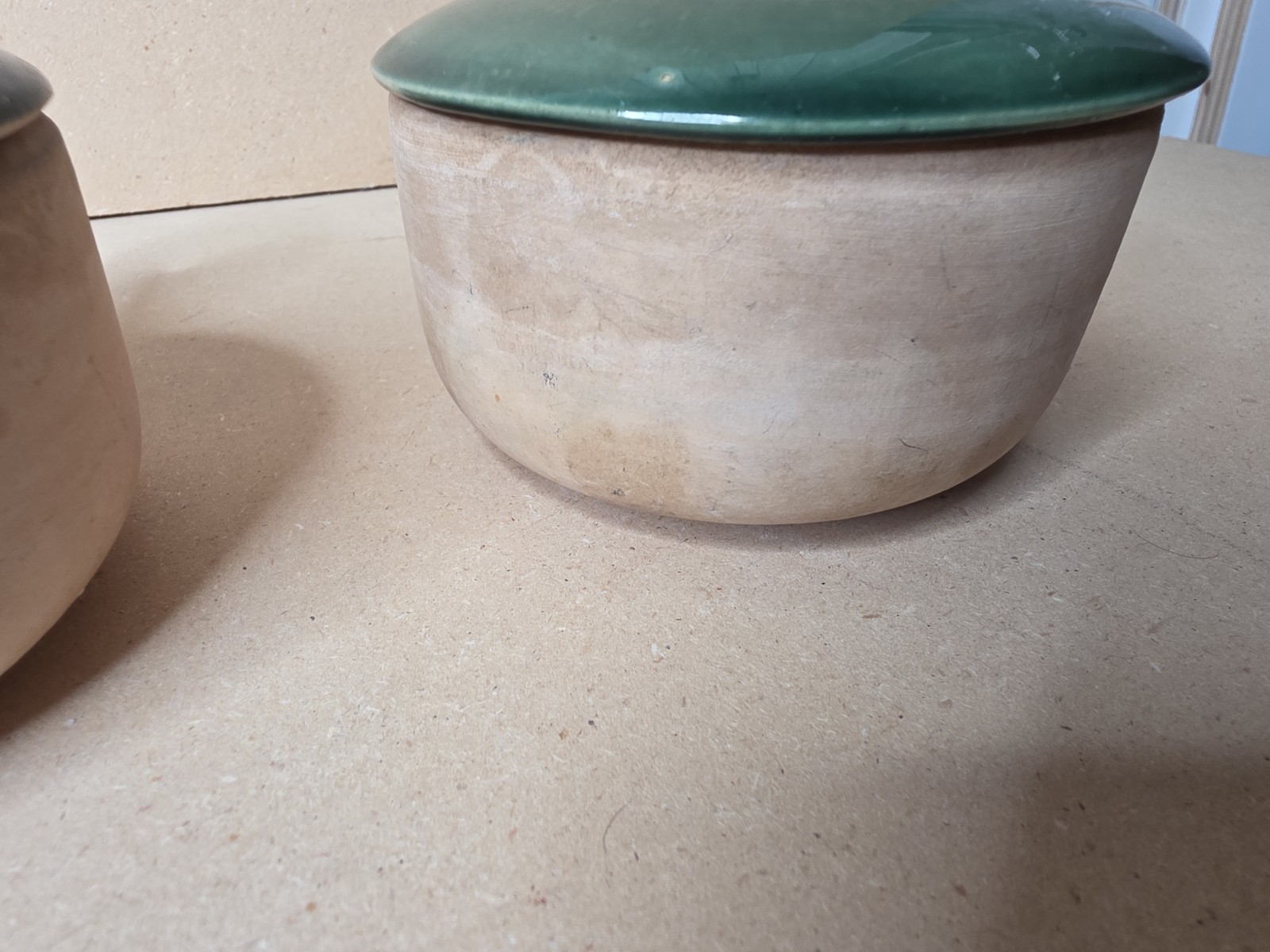 La Solana Pottery Natural Clay Body Green Lid & Body Made 1940/50’s Casserole X2
