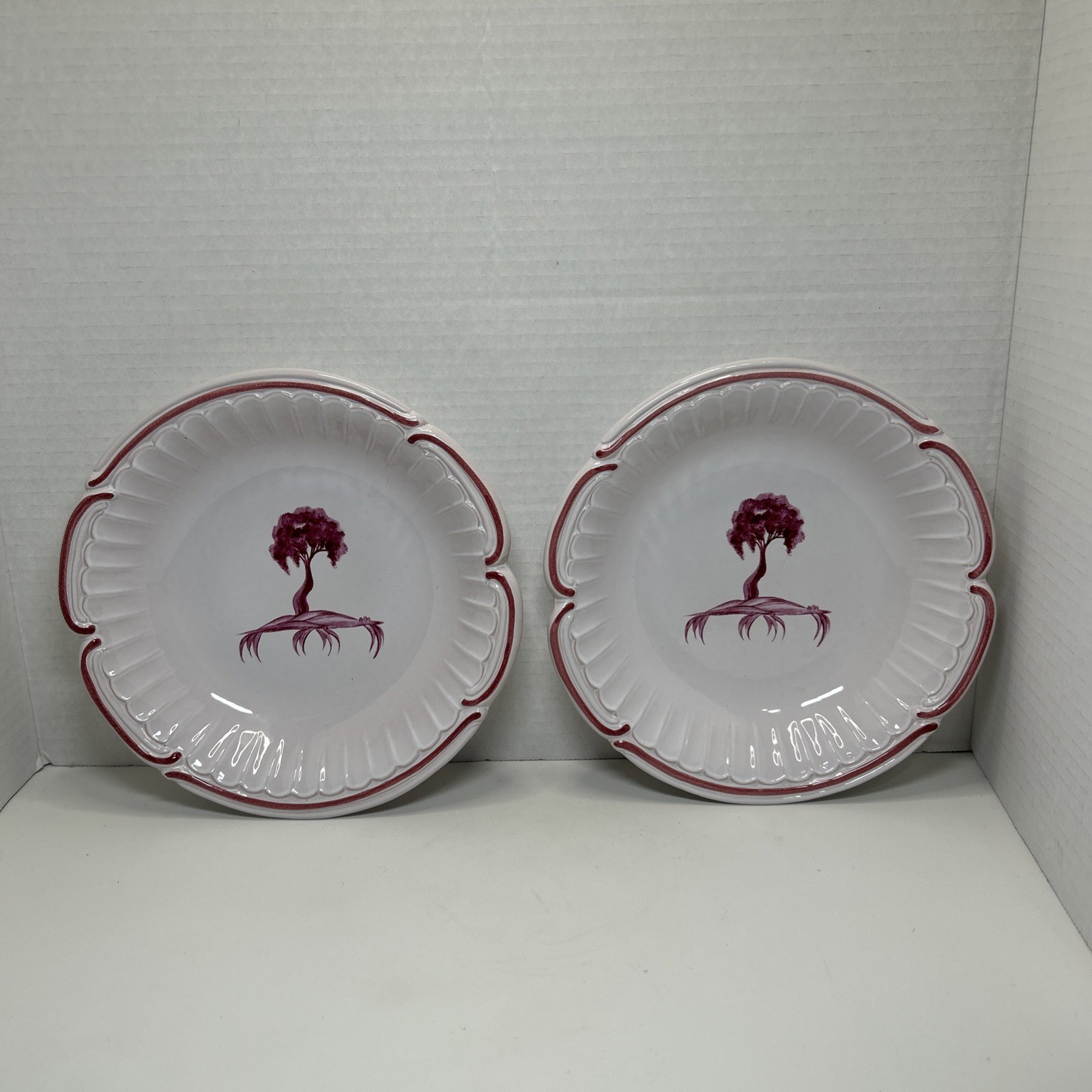 NIDERVILLER Pottery 8″ Pasta Soup Bowl Magenta Red Tree Motif Earthenware France