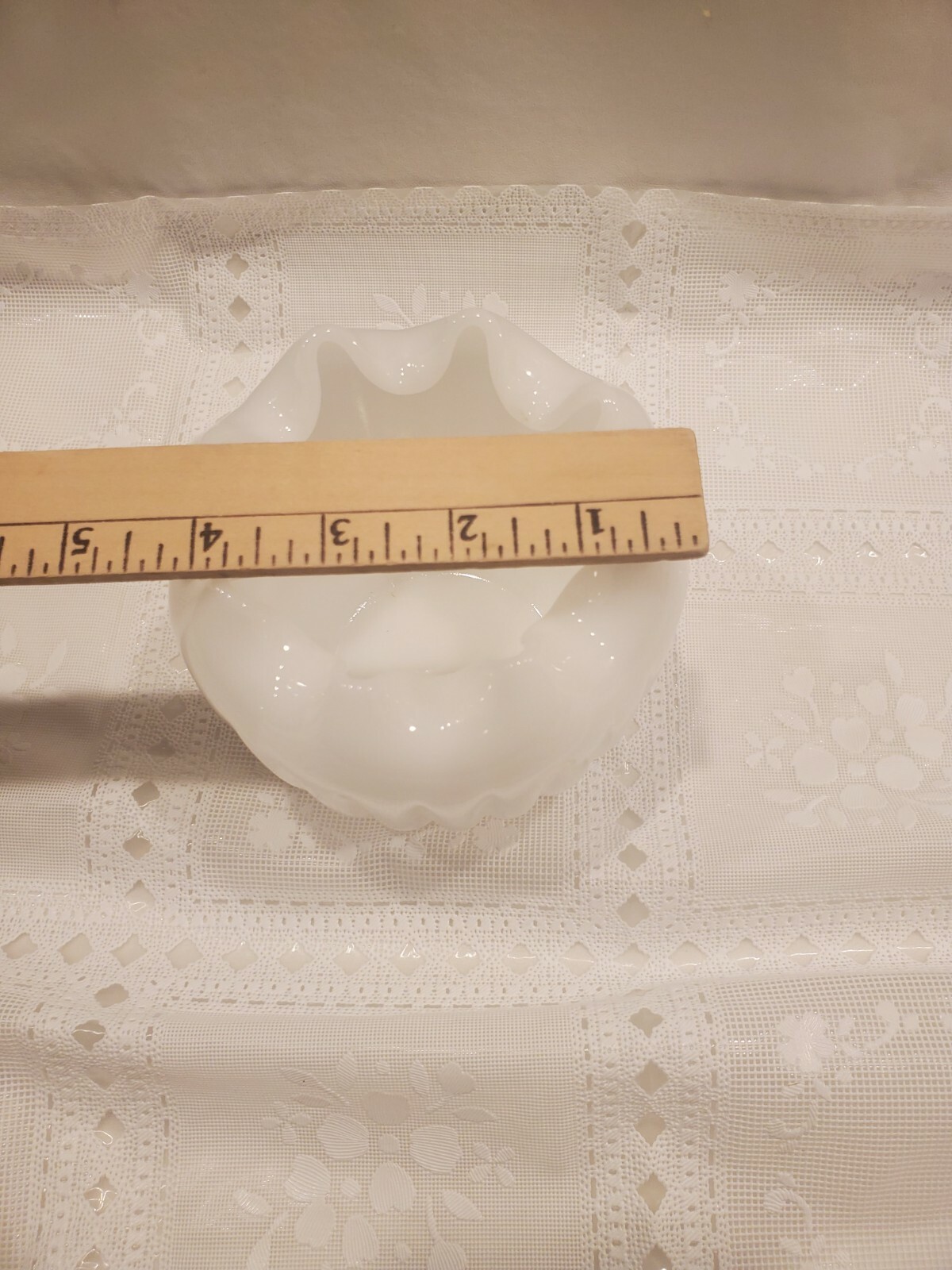 Vintage Milk Glass Rose Bowl Ruffled Pinched Edge