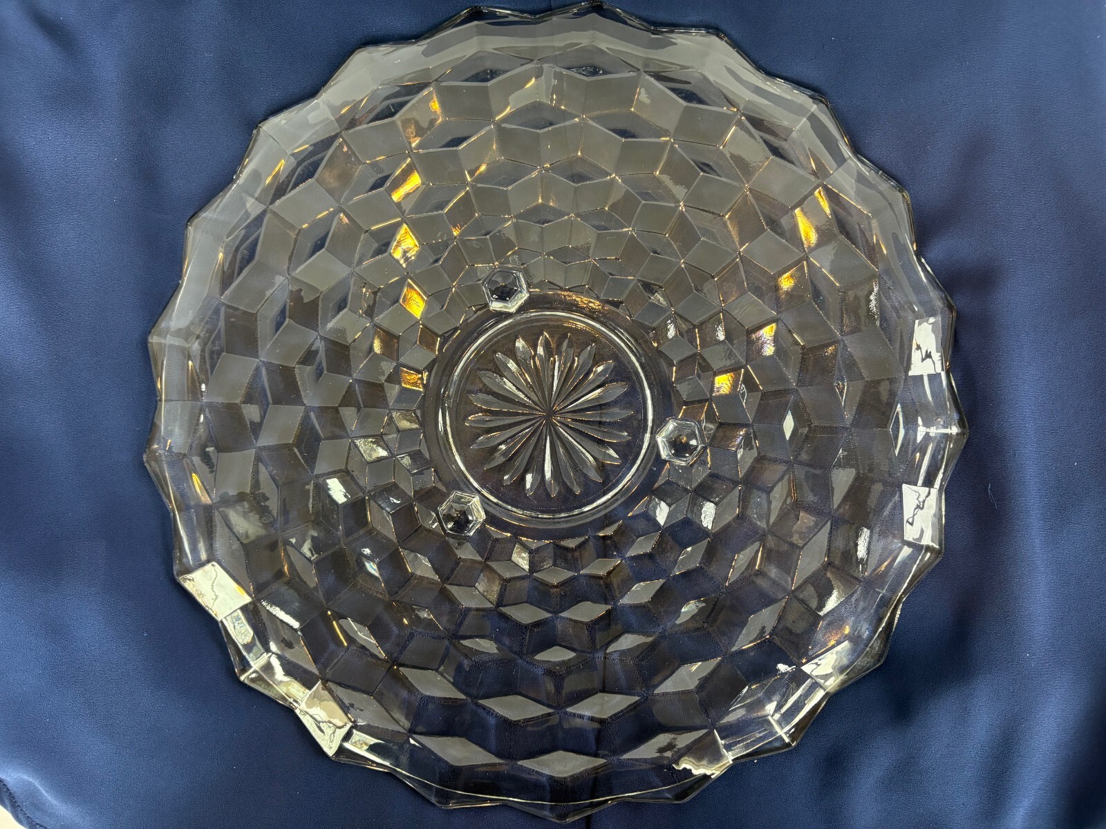 Fostoria American Cubist Hexagon Footed Cake Plate Server Clear 12.5″ EUC