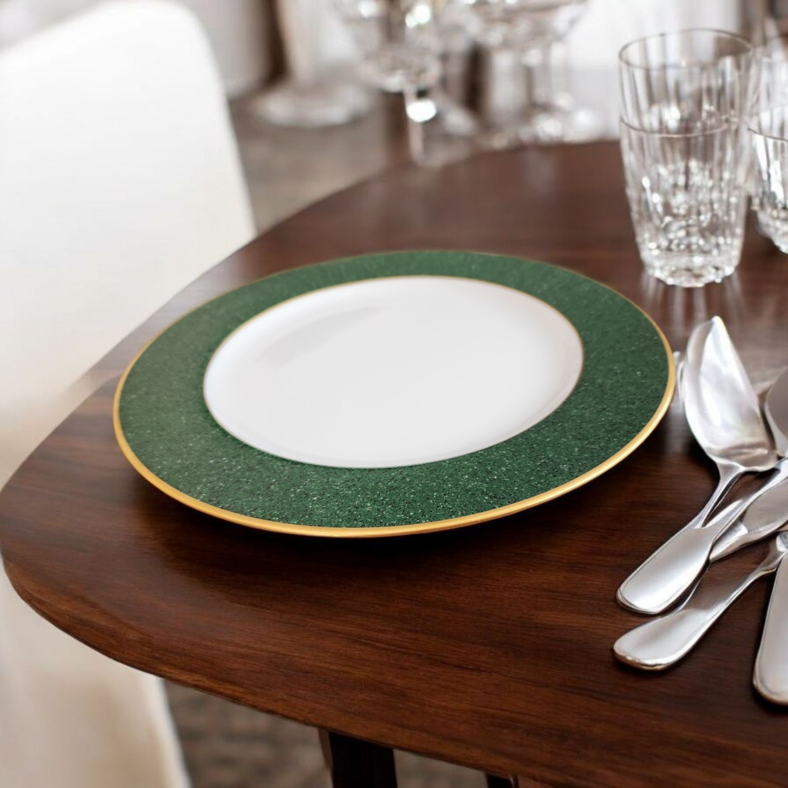 New BERNARDAUD Limoges France Dark Green GRANITE EMERALD Plate #77