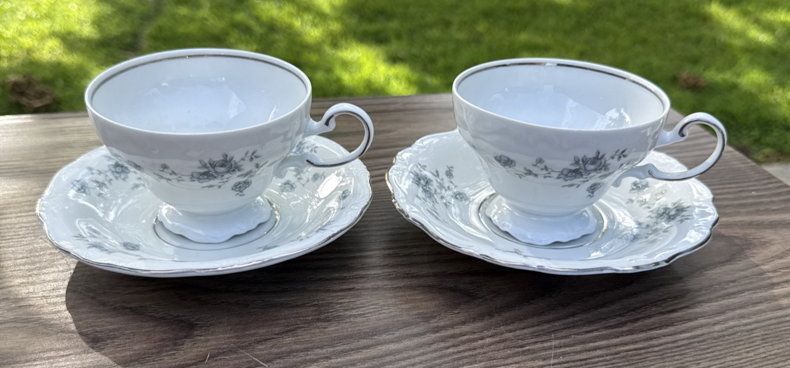Johann Haviland Blue Garland Footed Tea Cup & Saucer Bavaria Germany Set of 2