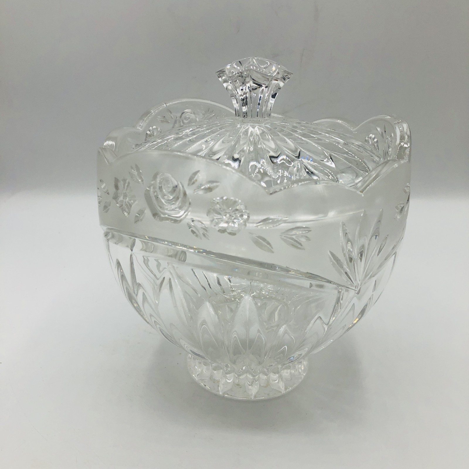 Vintage Clear & Frosted Glass Covered Candy Dish with Lid