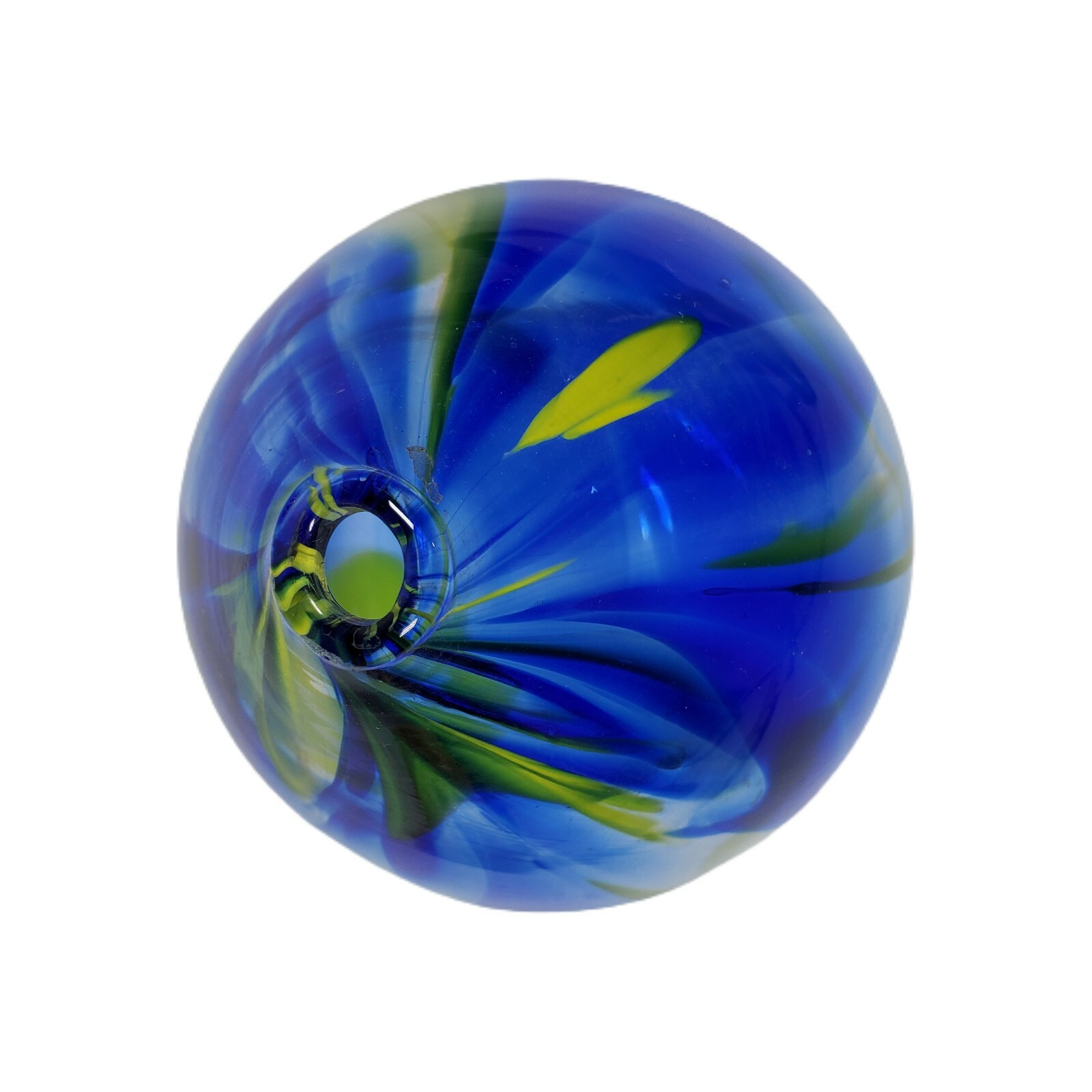 Hand Blown Stretch Art Glass Yellow Cobalt Blue Bud Vase Clear Rainbow Swirl