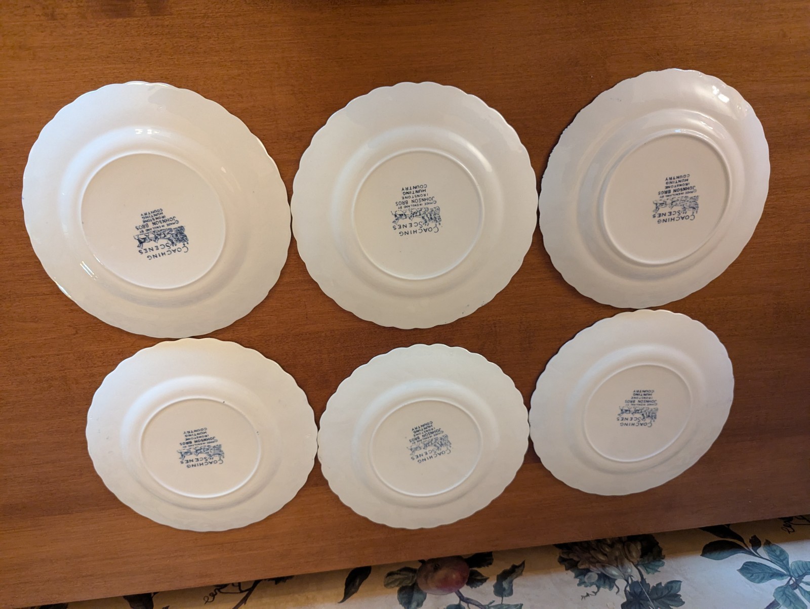 6-VINTAGE JOHNSON BROTHERS COACHING SCENES BLUE IRONSTONE BREAD PLATES 6-1/4″