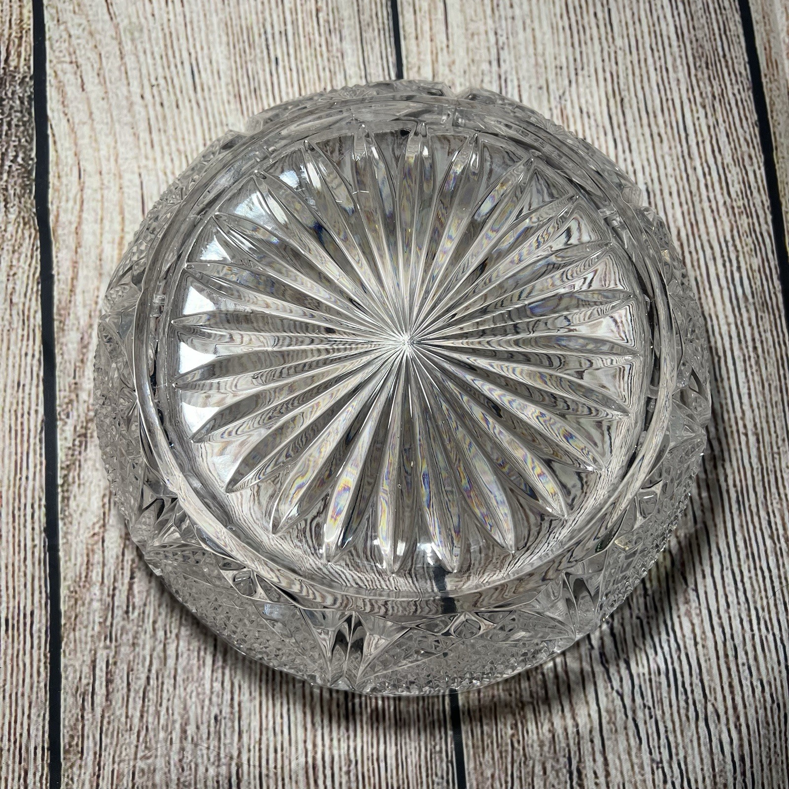 American Brilliant Period Cut Glass Crystal Bowl 9″ Scalloped Intricate ABP