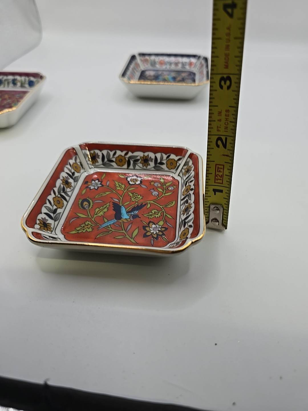 Set of 3 Takahashi 1983 Silk Road Trinket Dish Floral Bird Hand Decorated 3.25”