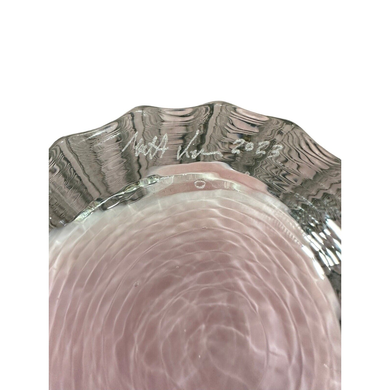 Matt Kolbrener – New Hand Blown Pink Splash Threaded Vase OOAK Signed Dated 10”