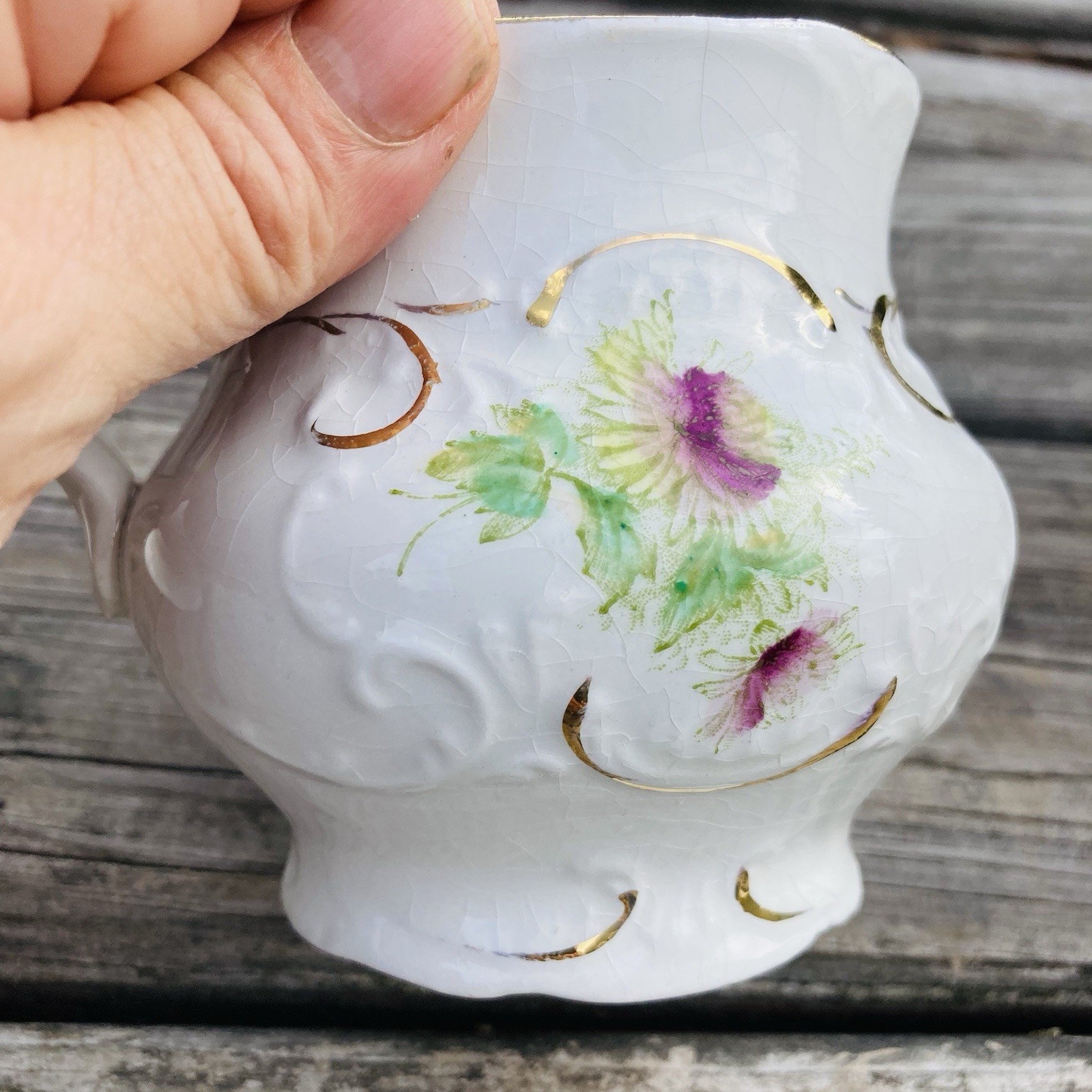 Antique Burford Bros RCO Thistle Hand Painted Embossed Pitcher & Shaving Mug