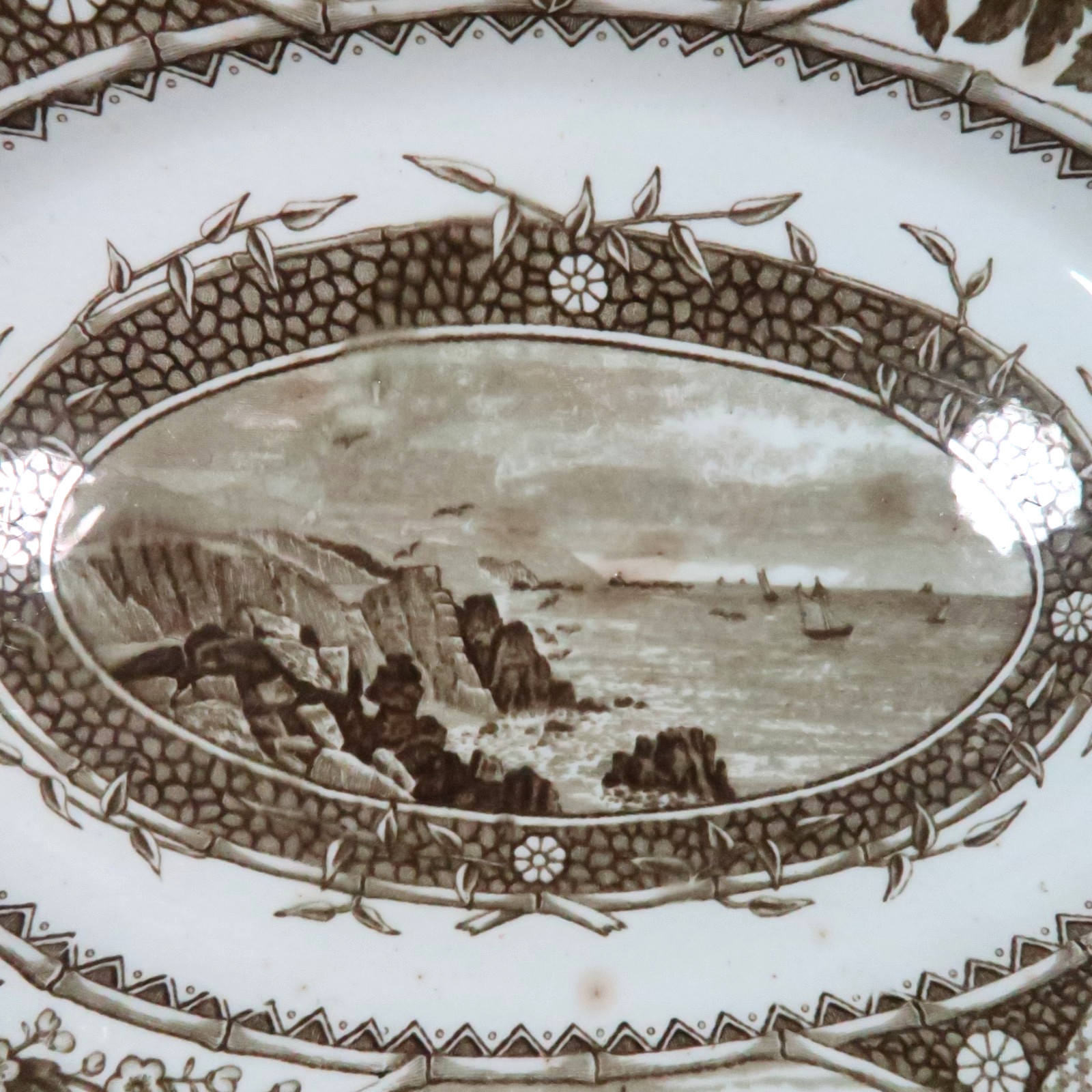 Antique GW Turner & Sons Transferware Platter Phileau Brown White Oval England