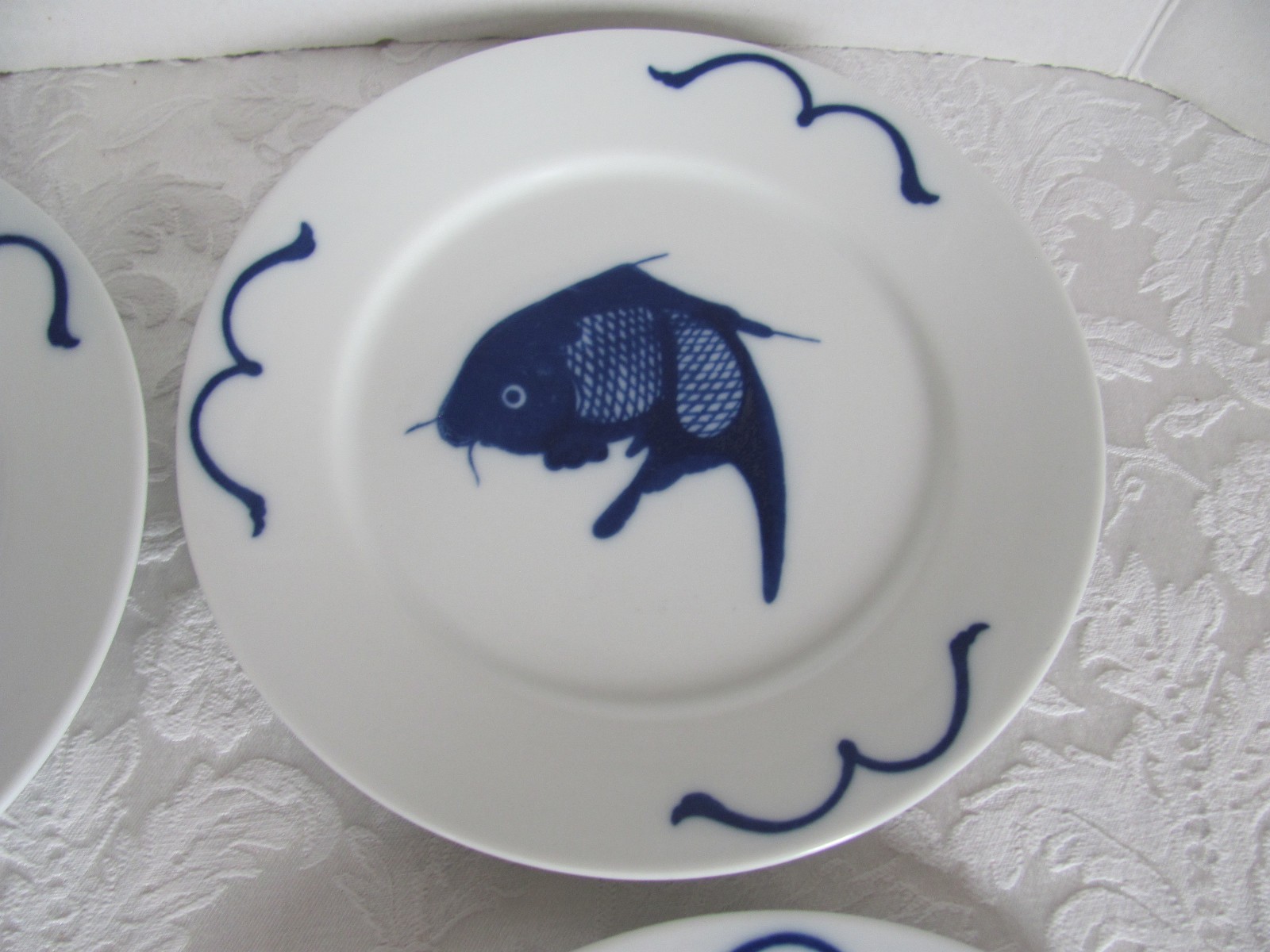 Misty Rose Super White China Blue Koi Fish -7 7/8″ Salad Plates- Set of 4