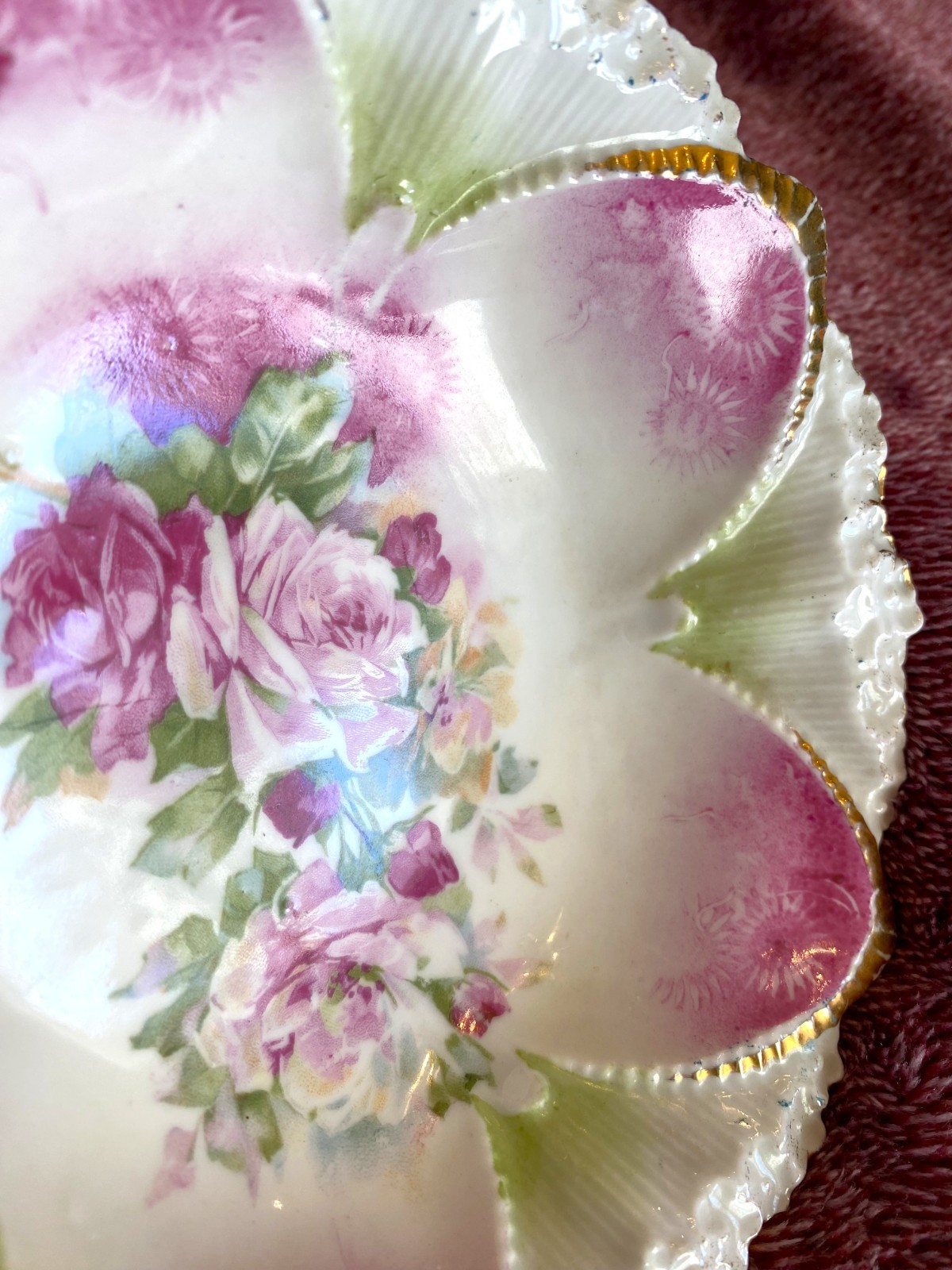 Antique RS Prussia Porcelain Serving & Berry Bowls Floral Pink Roses 7 PC Set
