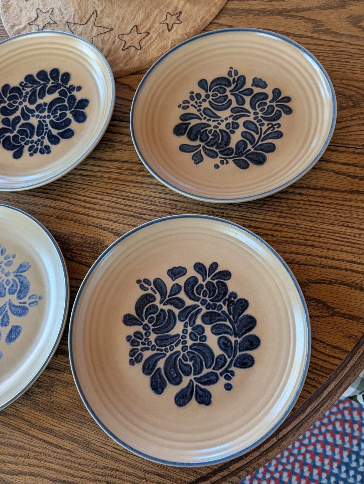 6 Pfaltzgraff Folk Art Dinner Plate Set Vintage Blue Floral Table Dish (READ!)
