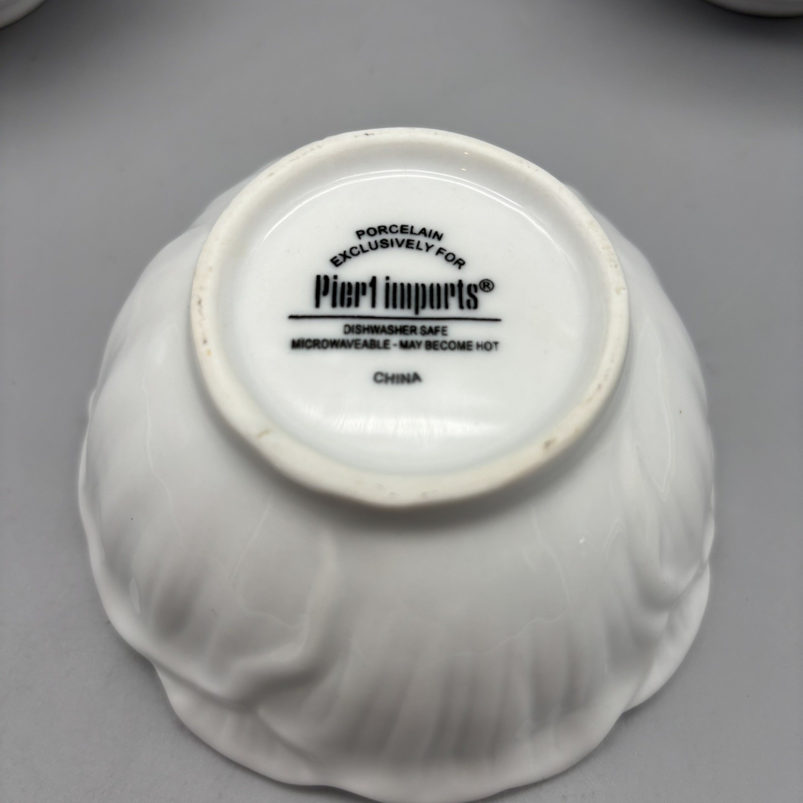 Pier 1 Imports Poppy Flower 4.5” Small White Porcelain Tulip Bowl Set of 4 Bowls