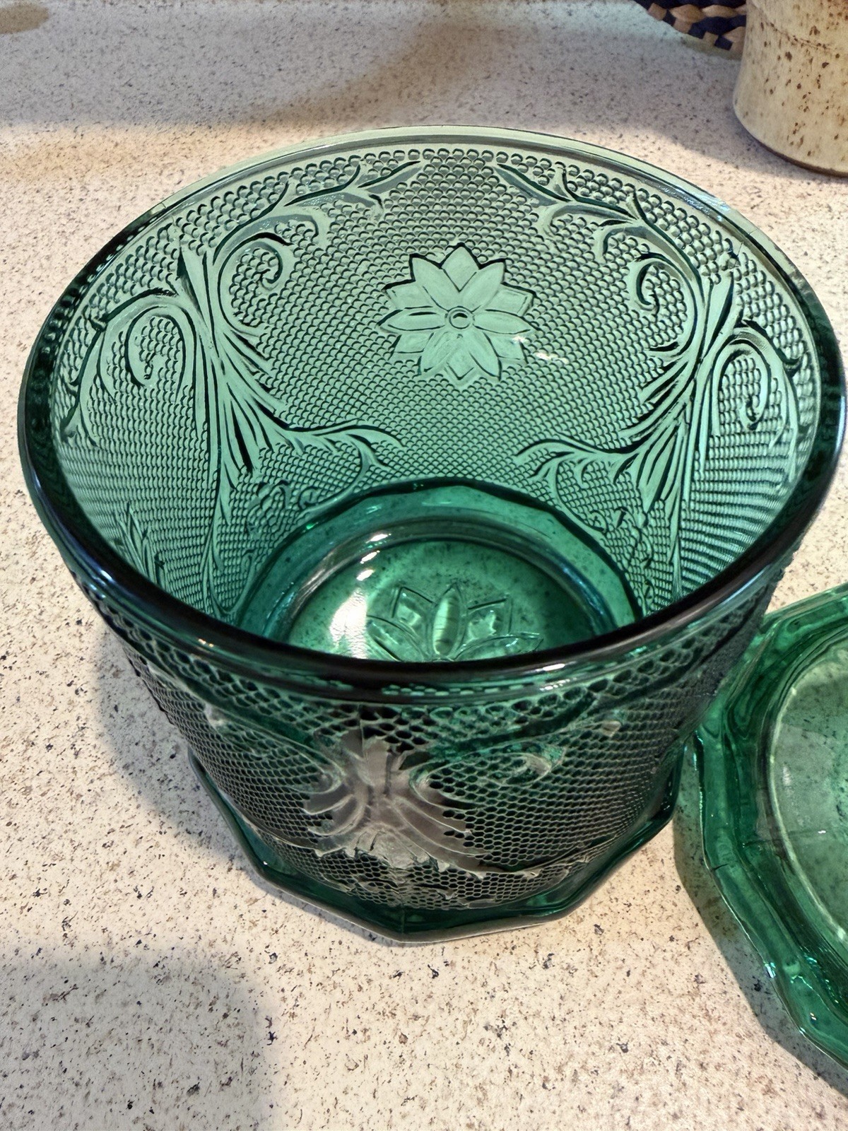 Vintage Sandwich Pattern By Tiara Spruce Green 7 1/4” Medium Canister