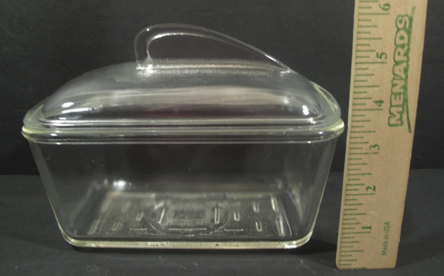 VTG Glasbake With Fin Lid~Clear Refrigerator Dish Made In USA 8 x 5 x 5.5 in