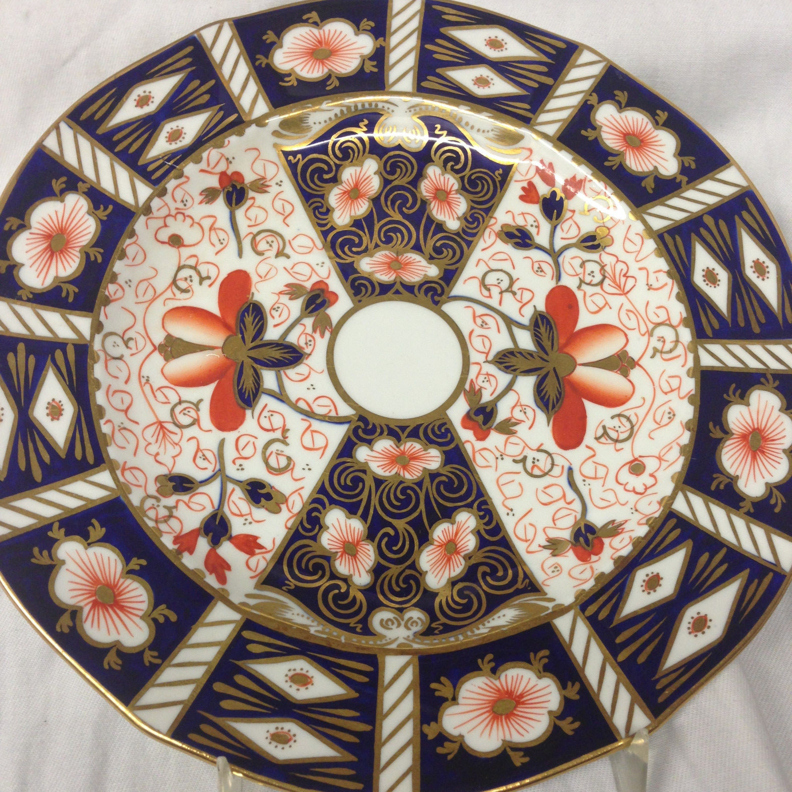 ROYAL CROWN DERBY TRADITIONAL IMARI SALAD PLATE 8″ BLUE PANELS RUST FLOWERS GOLD