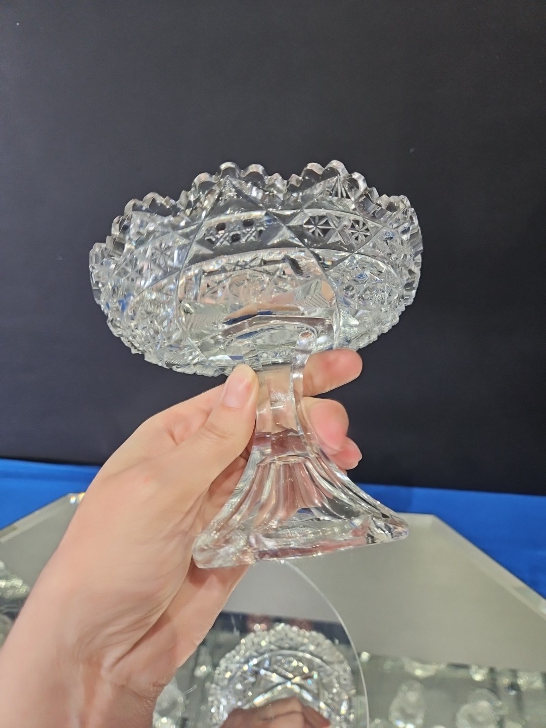 Compote Bowl, American Brilliant Period Cut Glass Crystal Hoare signed Steuben