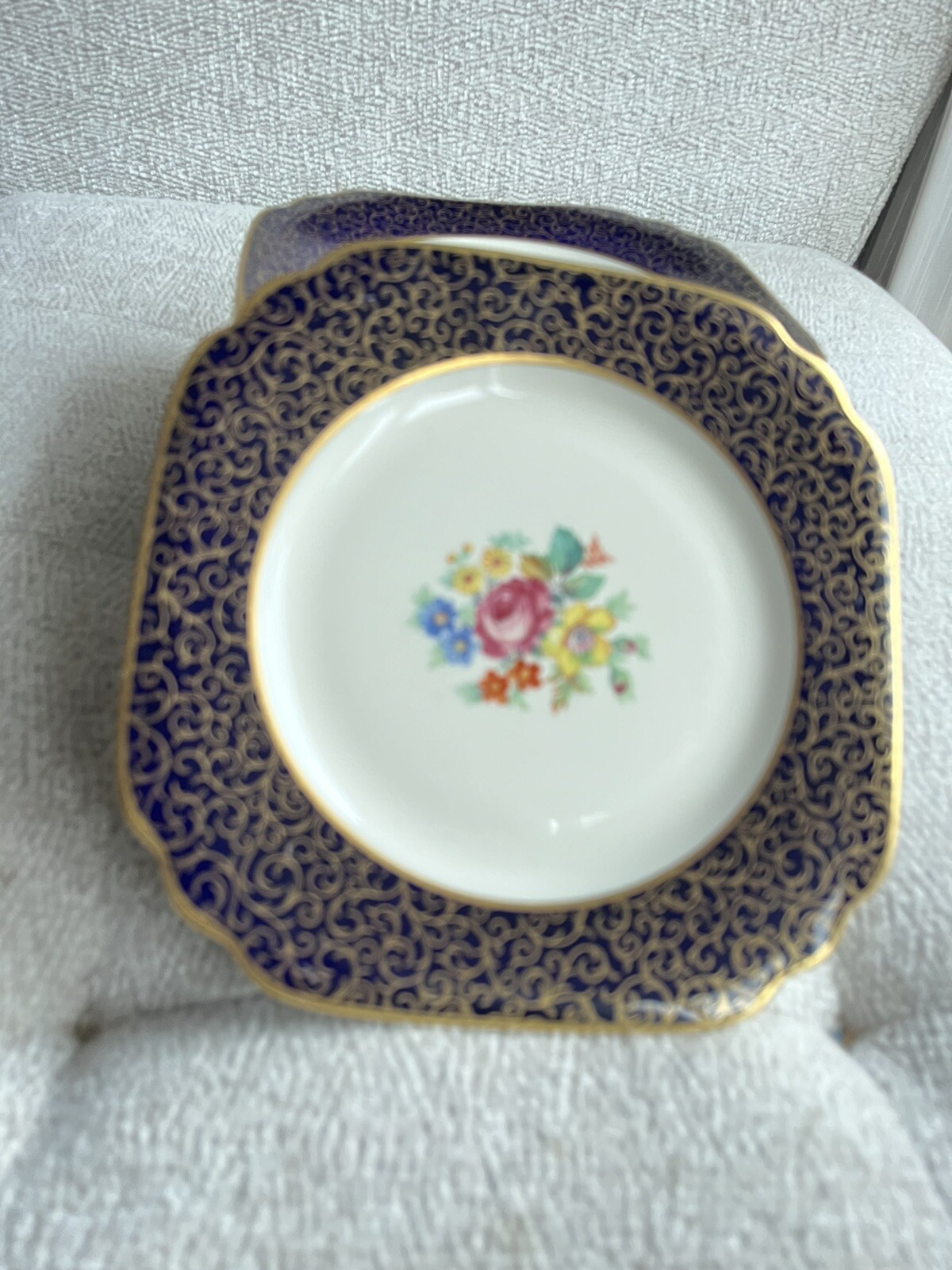 12 Old Ivory Syracuse Square Salad Plates 8-1/8″ Cobalt Blue Gold Encrusted. NEW