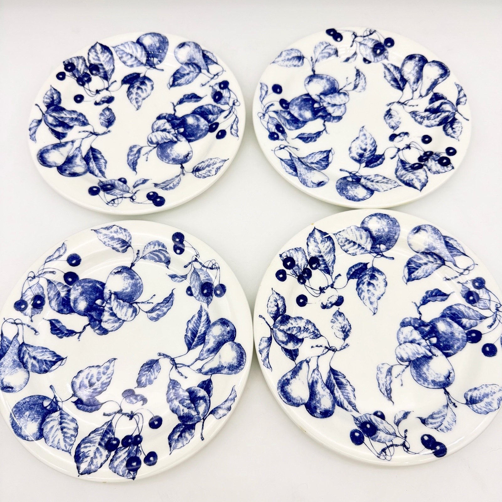 Ceramica Quadrifoglio Salad Plates 7.75in Ceramic Fruit Blue White Set 4 Italy