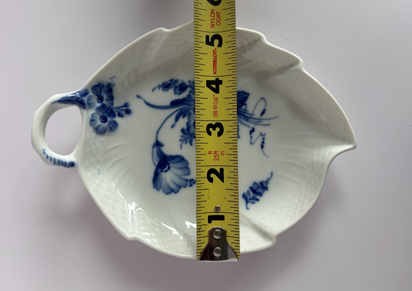 Vintage Royal Copenhagen Blue Flower Curved Leaf Shaped Handled Pickle Dish 1597