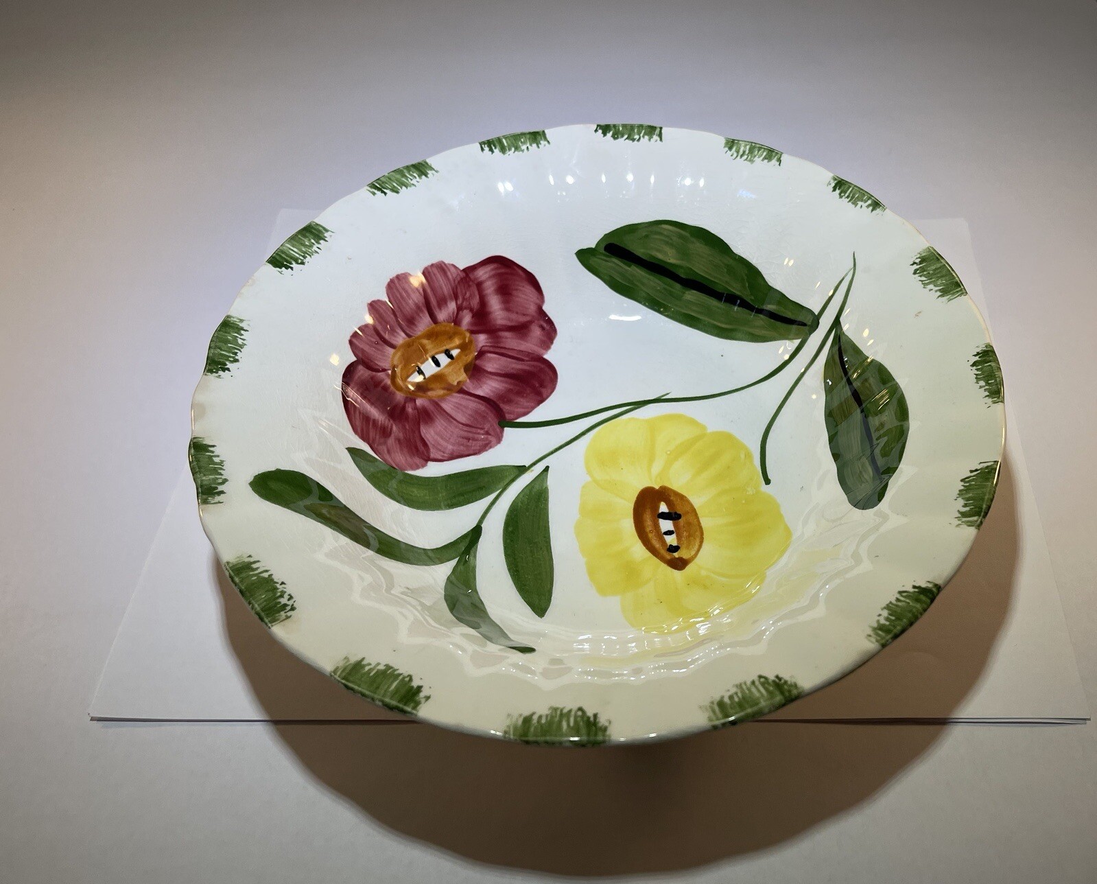 Blue Ridge Southern Pottery Poppy Flowers Vintage Serving Bowl Hand Painted 9″