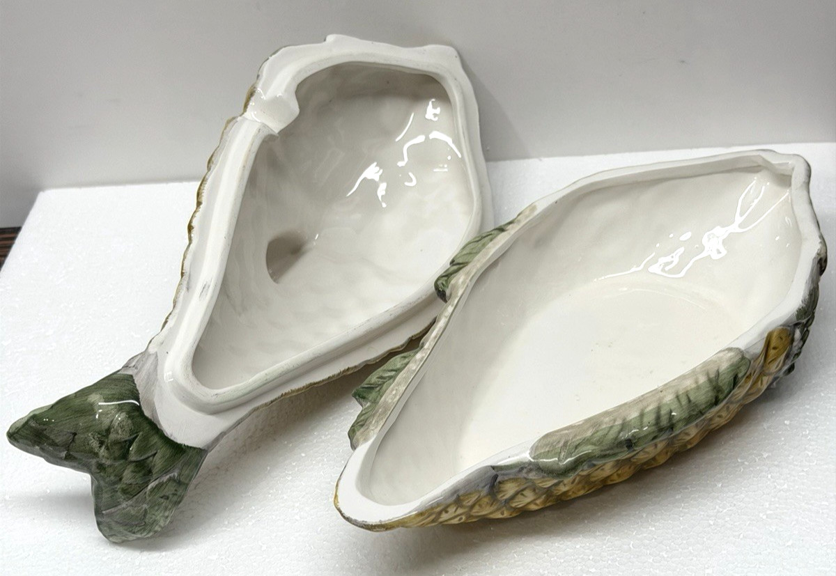 Vintage 1993 Hand Painted Ceramic Fish Tureen Serving Dish Butter Bowl Taiwan