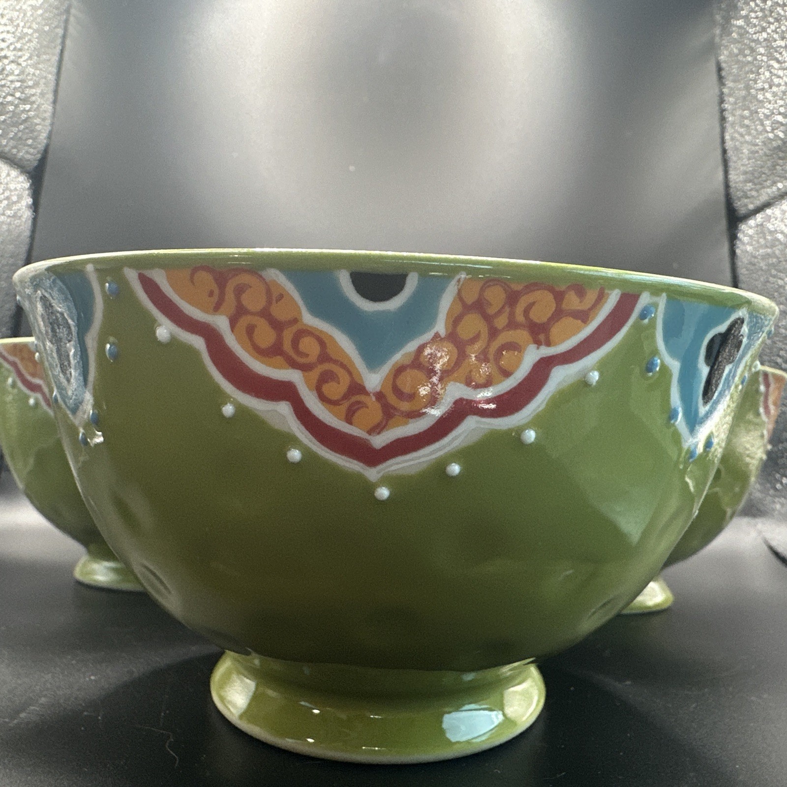 3- Vintage Yokohama Studio-Hand Painted Bowls 6” Textured soup Cereal set
