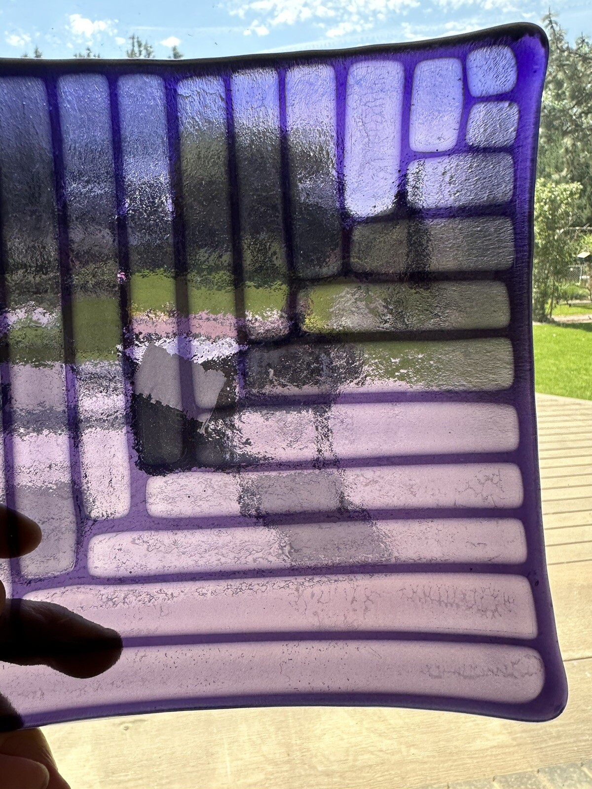 Fused Glass Art Plate Square 8”x8” Abstract Contemporary Modern Amethyst Purple