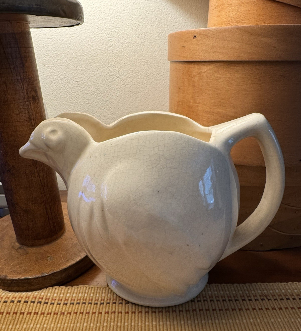 Vintage 1940s McCoy Pottery Cream Bird Pitcher 32 0z Kitchen Cottage Decor