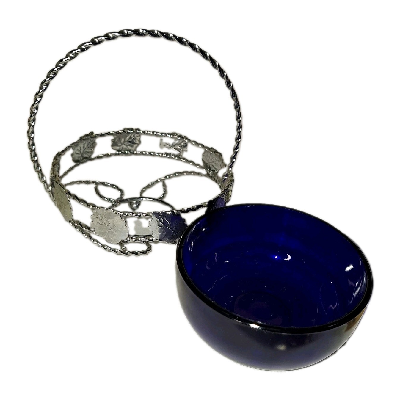 Vintage Cobalt Blue Condiment Server/ Candy Dish With Silver tone Caddy READ