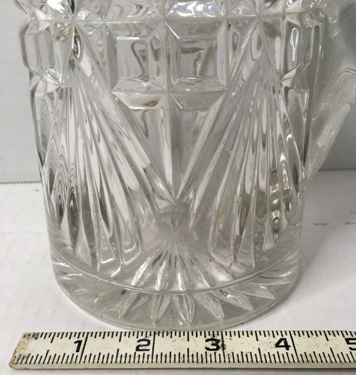Retro Pressed Lead Glass Water Pitcher Clear Mid Century Modern Vintage 9″