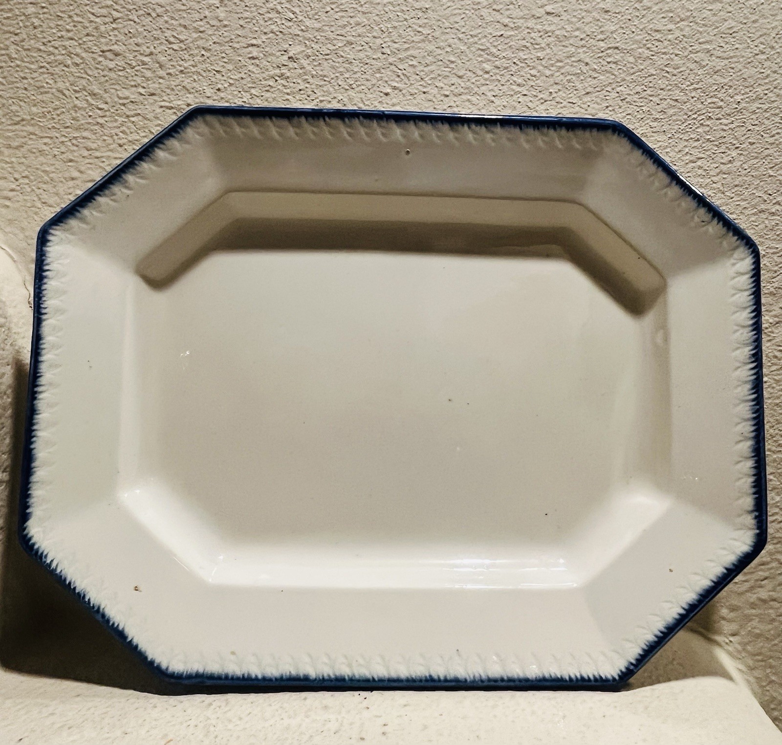 Leeds Cobalt Blue Feather/Shell Edged Platter, Octagon Shaped, 11.5” X 14.75”