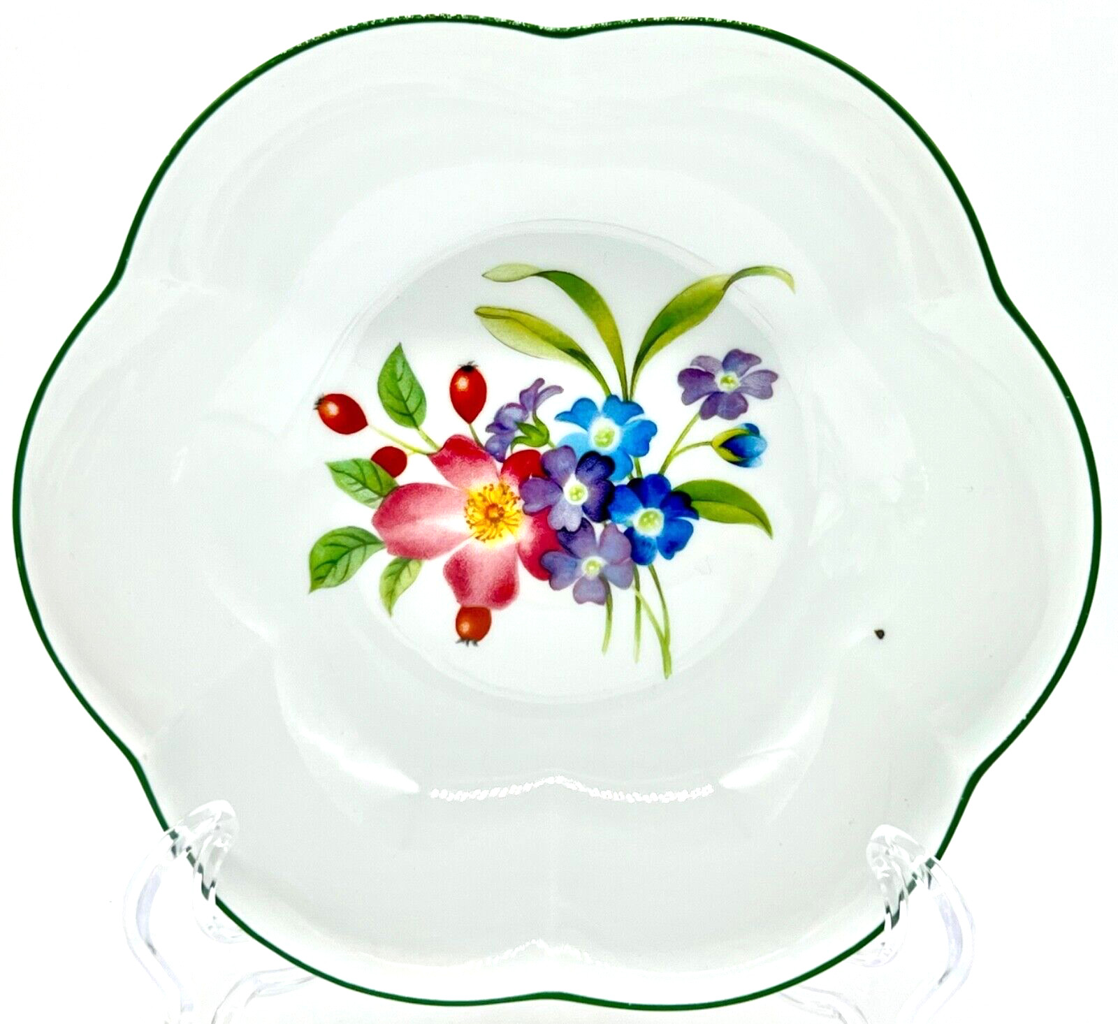 ROYAL WORCESTER “ASHFORD” 6.5in BOWL, GREEN TRIM, EXCELLENT CONDITION