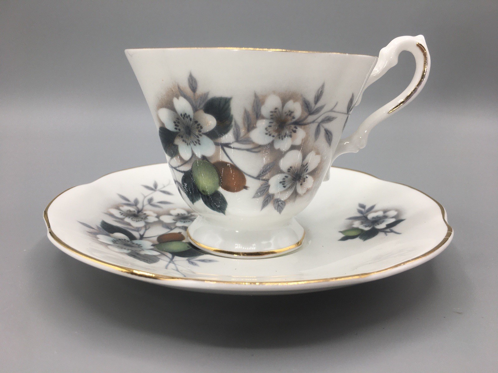 Wildflower Royal Dover Bone China White Floral Teacup & Saucer Vintage England