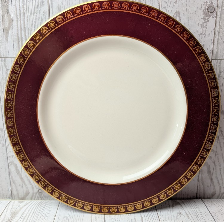 Mismatched Vintage China Plates Party Bridal Wedding Showers Burgundy Gold Trim