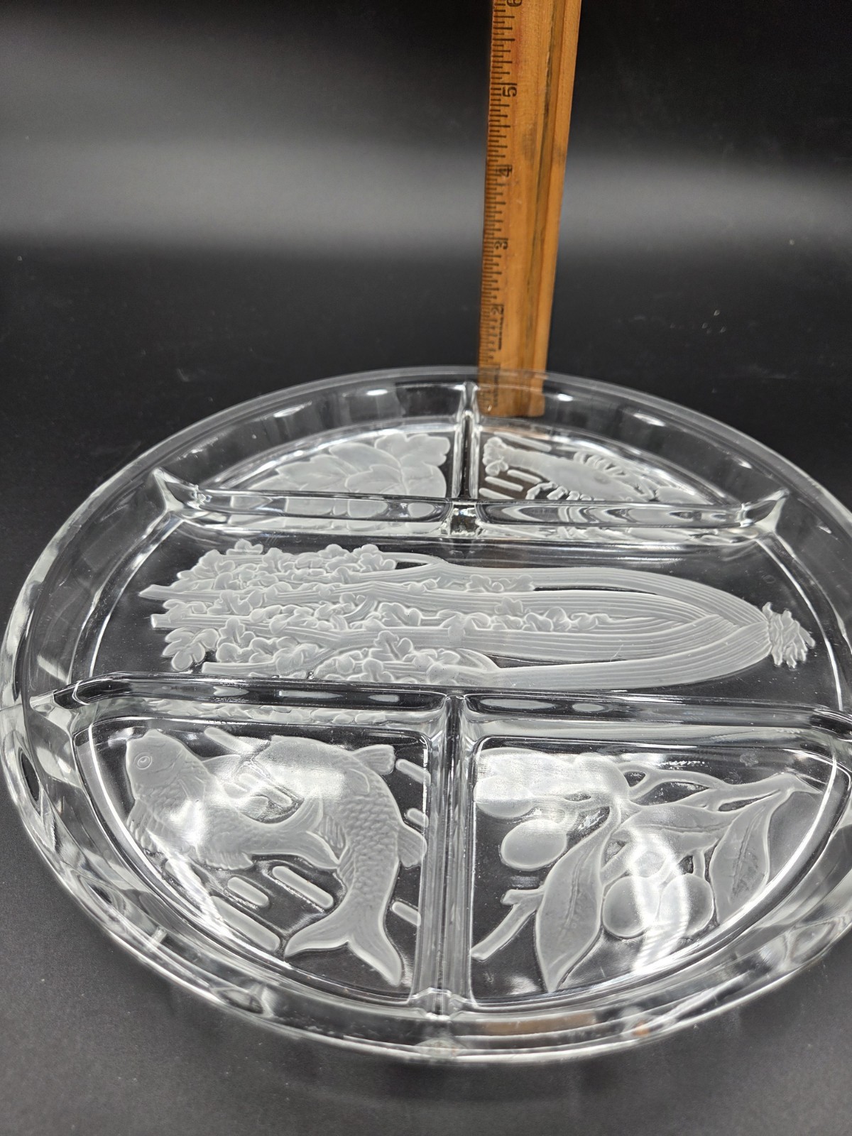 Vintage Indiana Glass Frosted 5 Part Divided Relish Tray Celery Fish Lobster