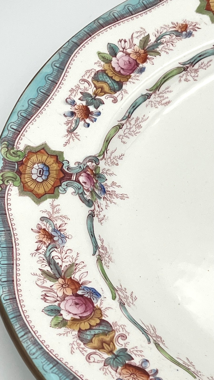 Antique Cauldon England Blue White Transferware Platter 17″ Gilt Rim