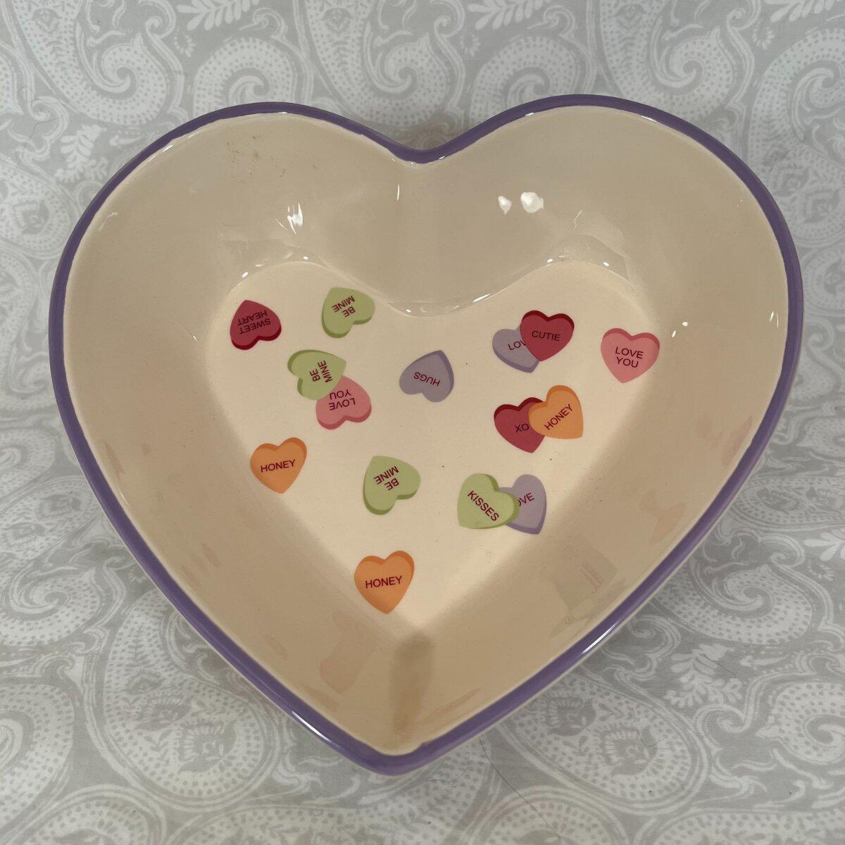 Valentines Conversation Candy Hearts Shaped 9″ Ceramic Serving Bowl Candy Snack