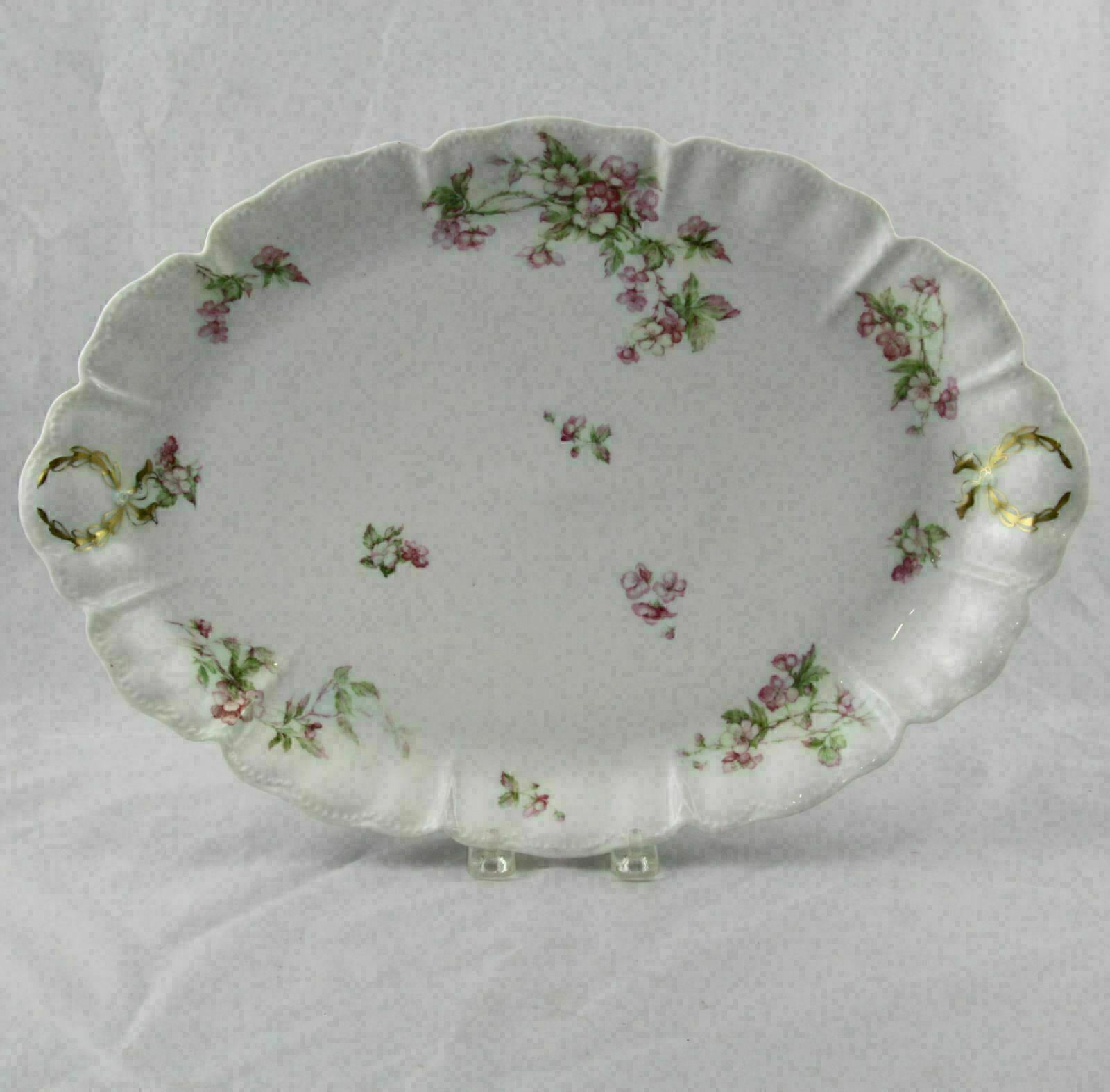 Haviland & Co Limoges Pink Wild Rose Oval Serving Platter 16-1/2″ Schleiger 241