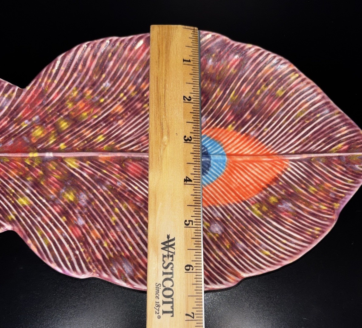 Peacock Feather Ceramic Tray 12” Trinket Ring Jewelry Catchall Vanity Decor Dish
