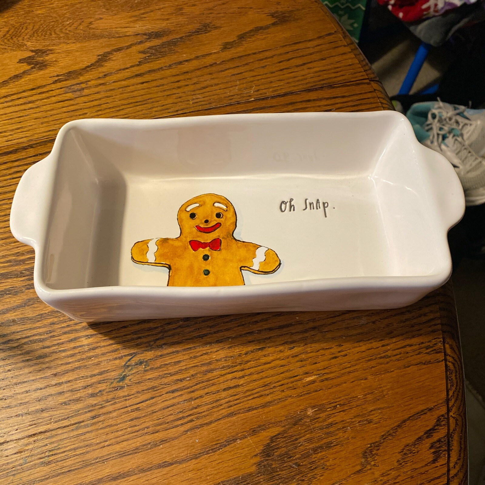 RAE DUNN By Magenta Loaf Pan 9” X 5” – “Oh Snap” Gingerbread Man