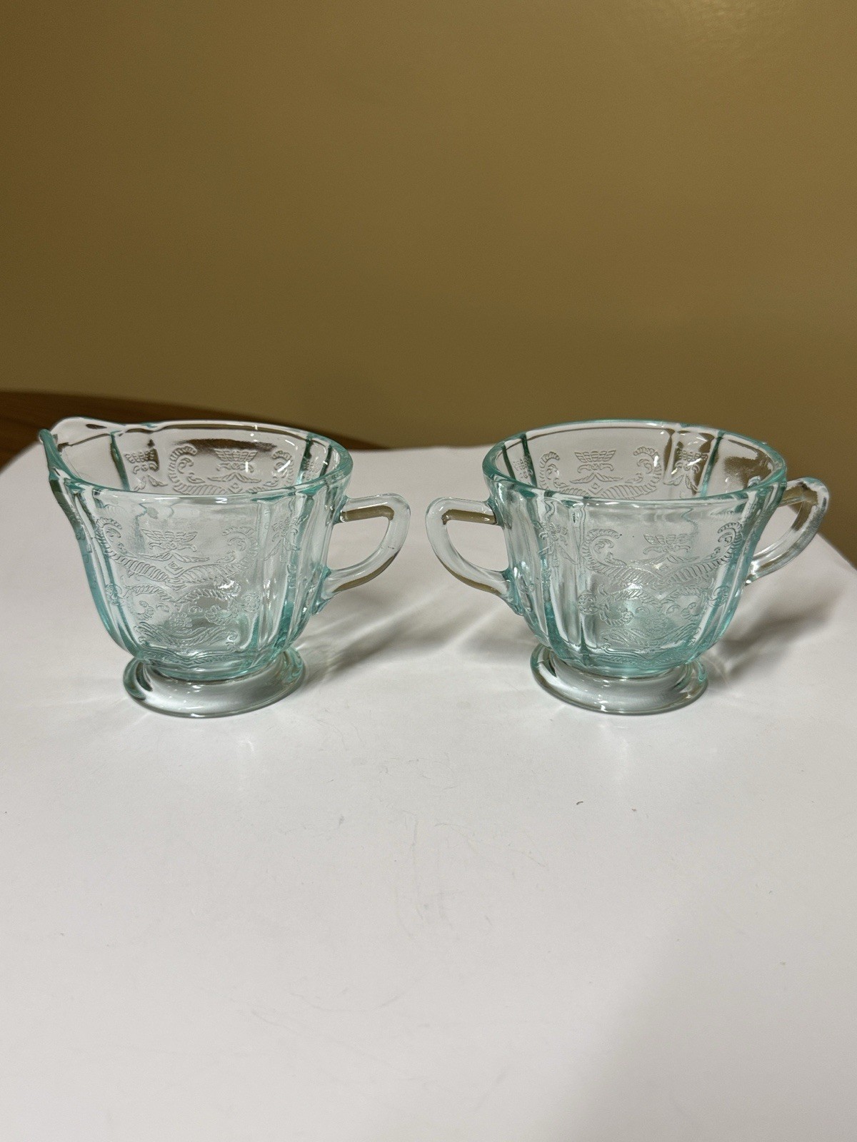 Indiana Glass Aqua Madrid Recollection Creamer and Sugar Set 3.25”