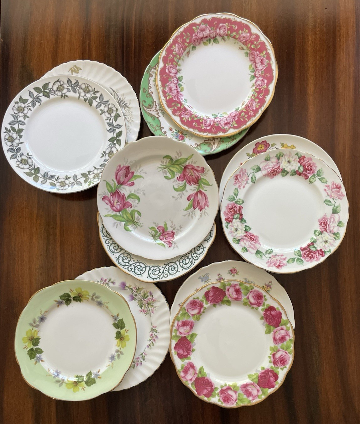12 Vtg Mismatched China Salad Luncheon Plates Plate Set Mixed Floral Tea Party