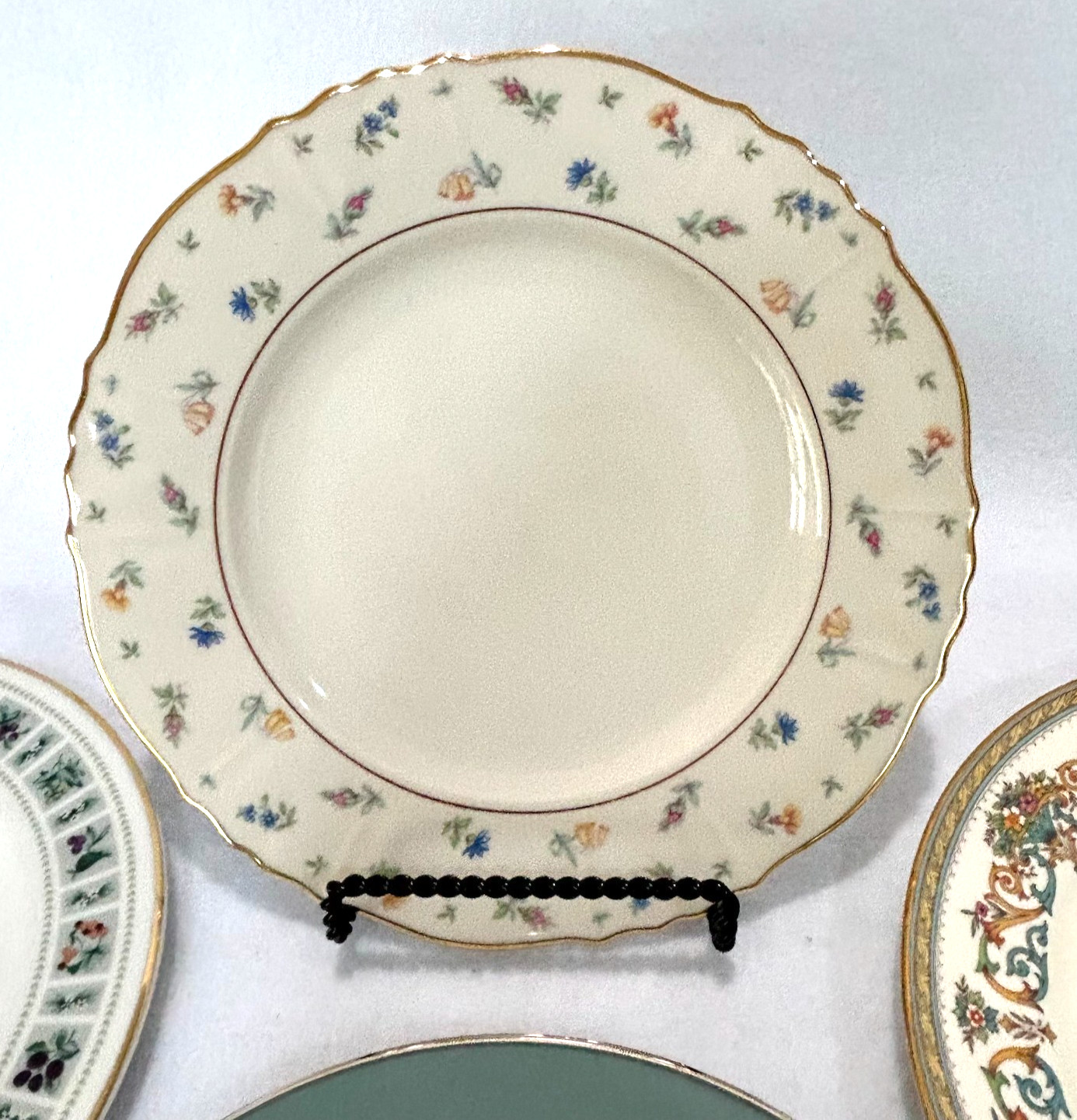 Vintage Mismatched Fine China Salad Party Dessert Plates Set of 4 Sage Greens
