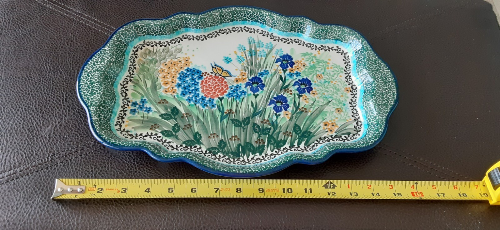 UNIKAT Scallopped Butterfly Garden Platter signed By Teresa Liana 2240
