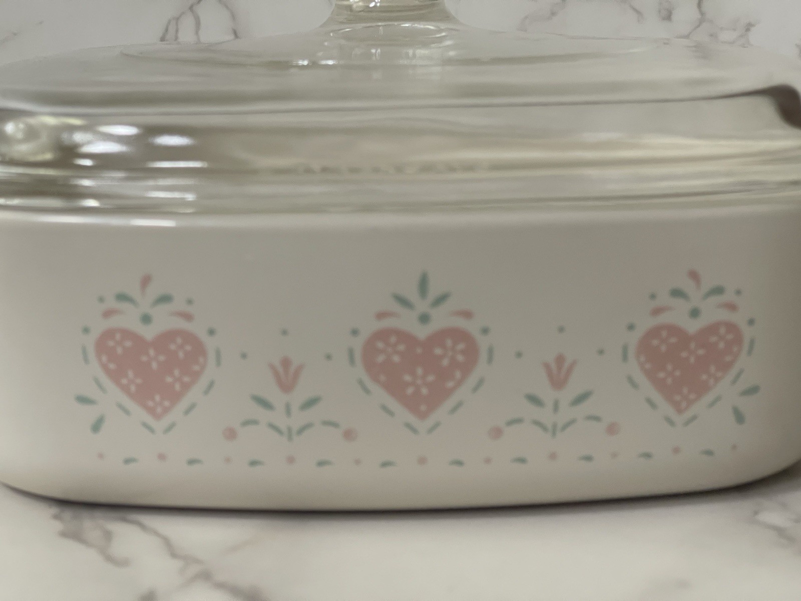 Corningware A-1-B Forever Yours 1 Liter Casserole Dish w/ Pyrex A7C Lid Hearts
